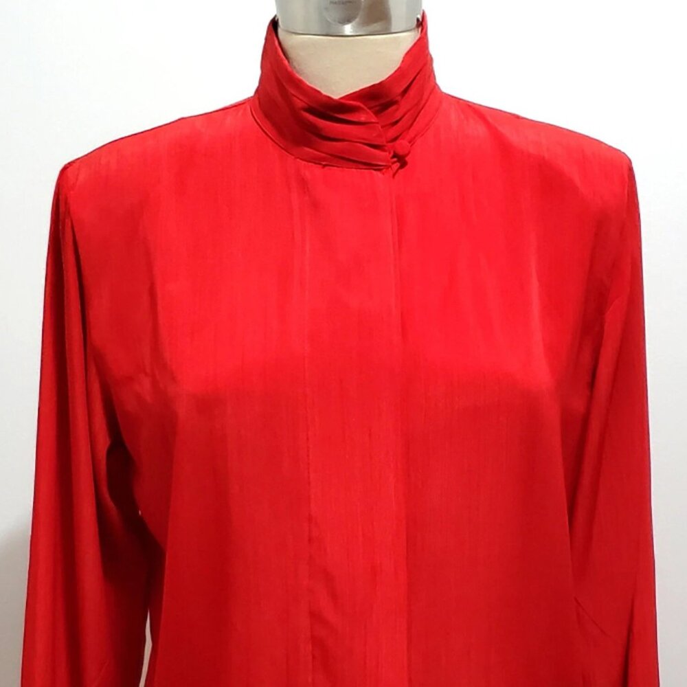 80s Red High-Neck Blouse by Tess Paris/Milano